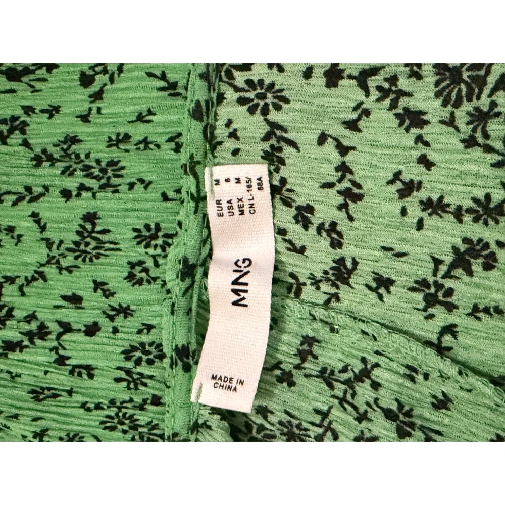 MNG Green Floral Print Midi Dress Long Sleeve V Neck Ruched Waist - Picture 8 of 9